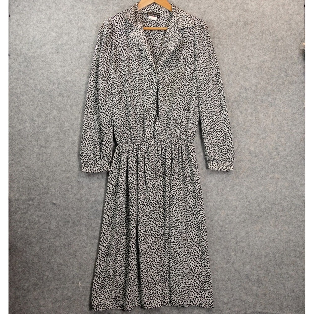 80s Vintage Cheetah Shirt Dress 12 BRELI Originals Black White Union Leopard USA